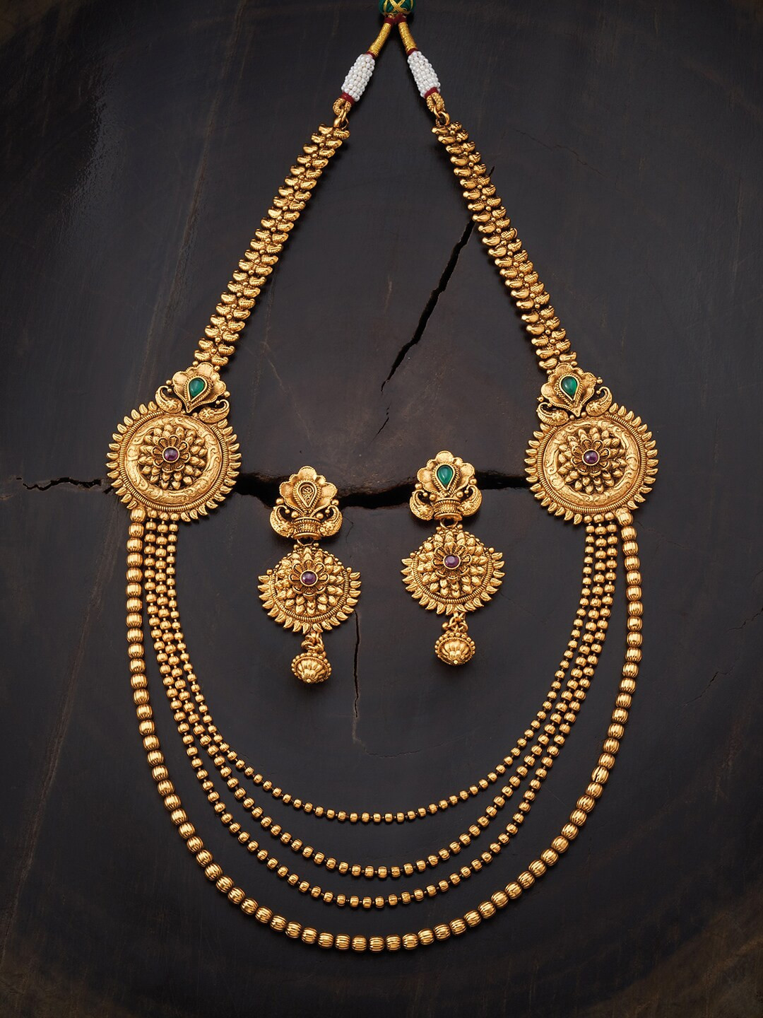 

Kushal's Fashion Jewellery Red & Green Gold-Plated Antique Necklace Set