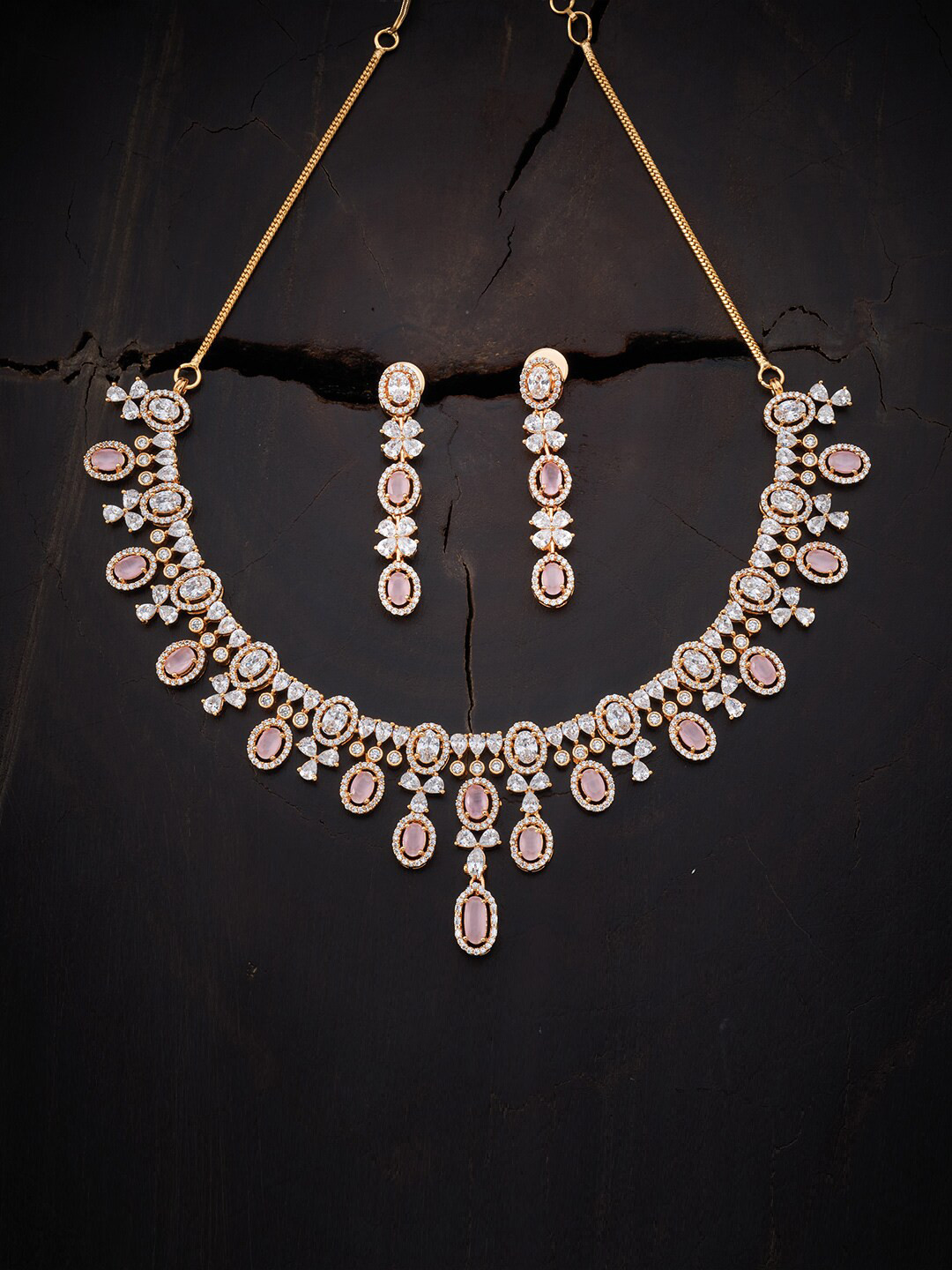 

Kushal's Fashion Jewellery Pink Gold-Plated Cubic Zirconia Jewellery Set