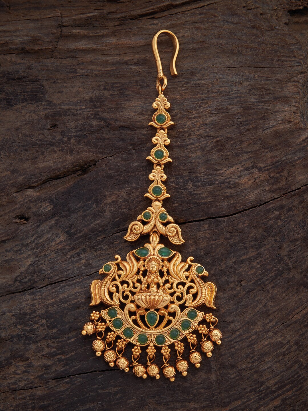 

Kushal's Fashion Jewellery Green Embellished Maang Tikka, Gold