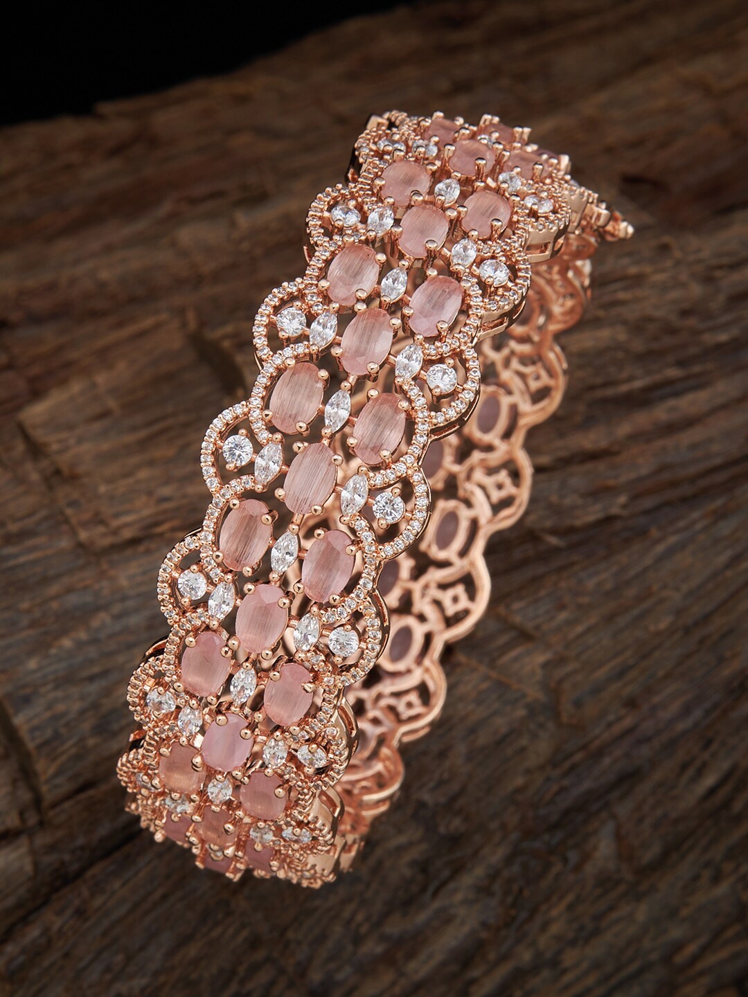 

Kushal's Fashion Jewellery Rose Gold-Plated & White CZ Studded Bangles, Pink