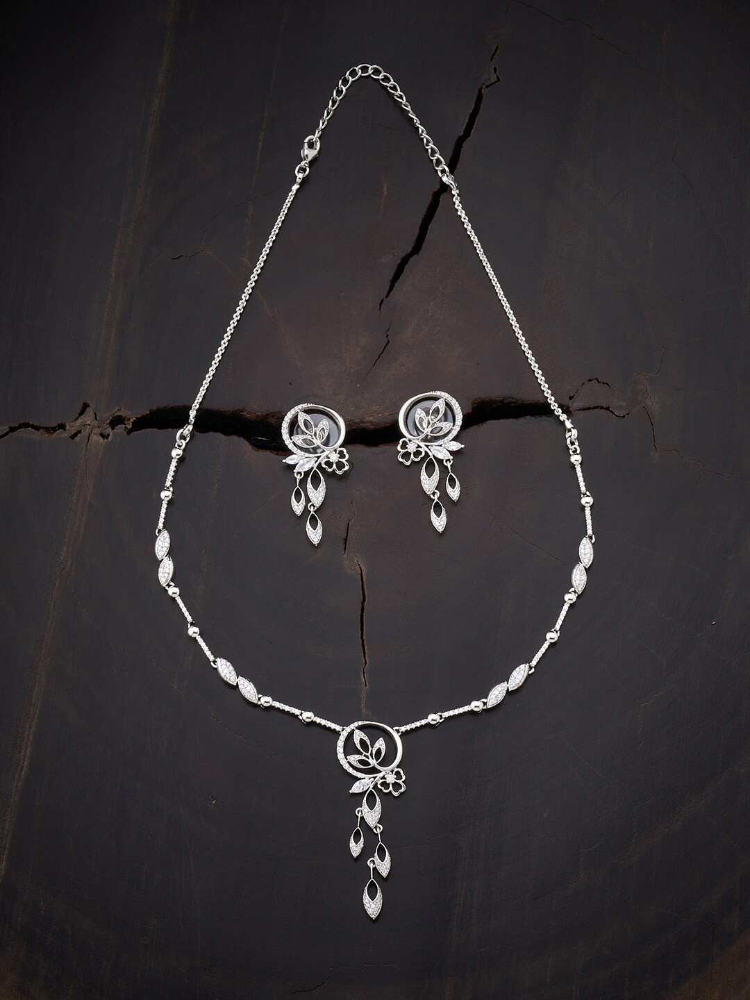 

Kushal's Fashion Jewellery White Rhodium-Plated Necklace Set