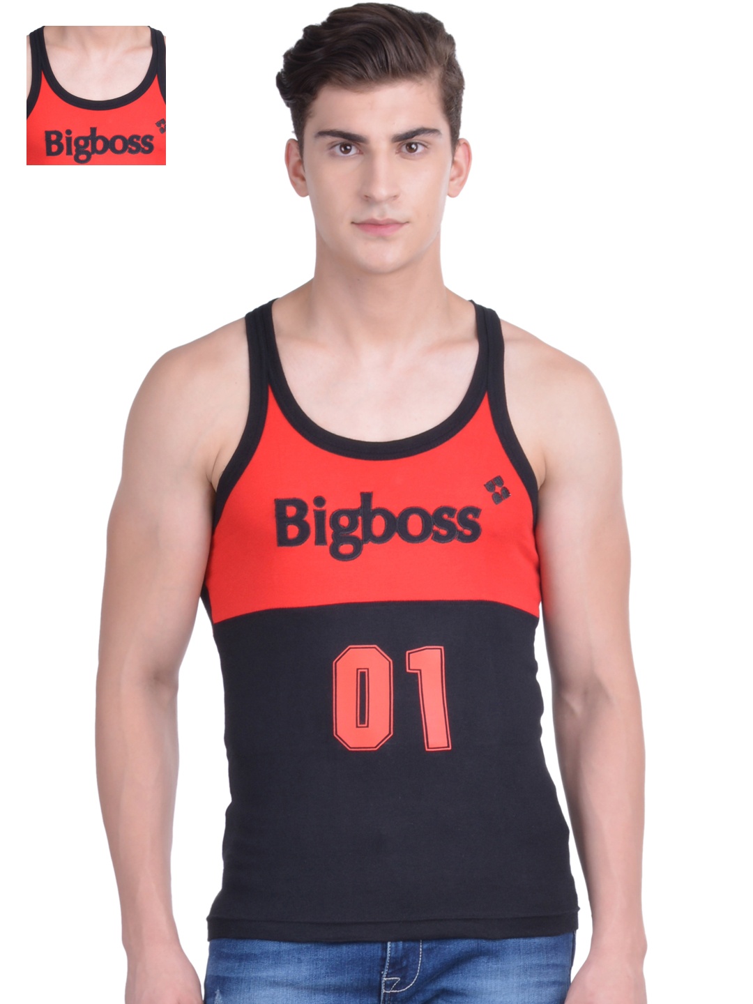 

Dollar Bigboss Men Solid Pack of 2 Cotton Racerback Styled Gym Vest MDBB-17, Black