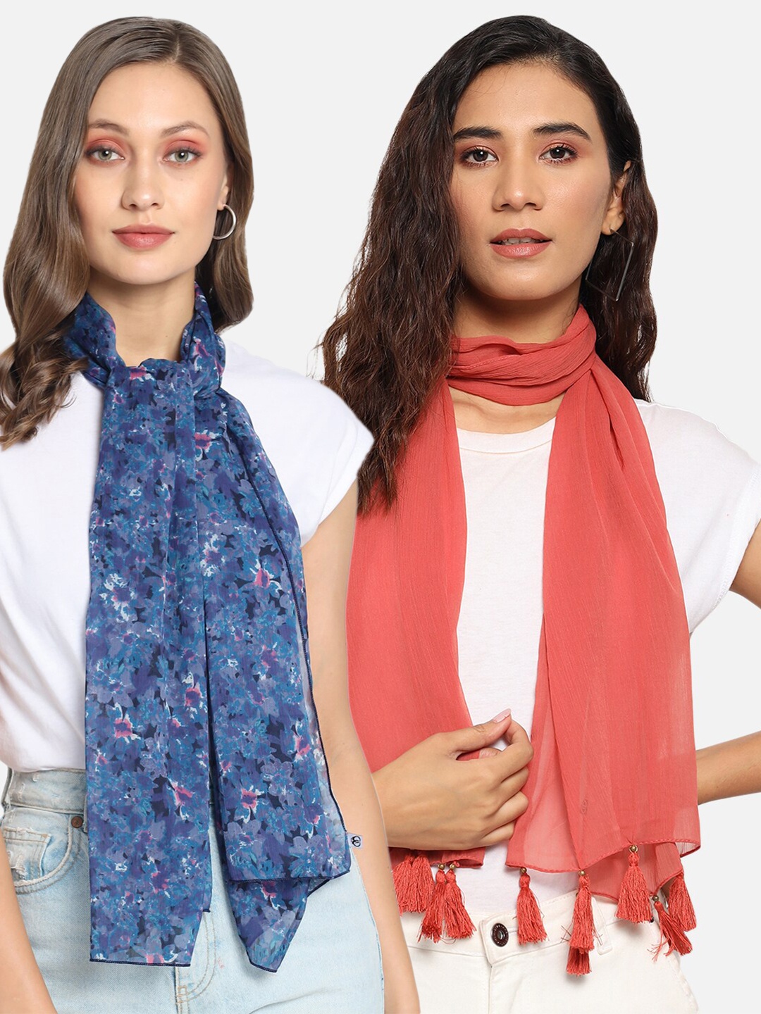 

Trend Arrest Women Set of 2 Red & Blue Scarves