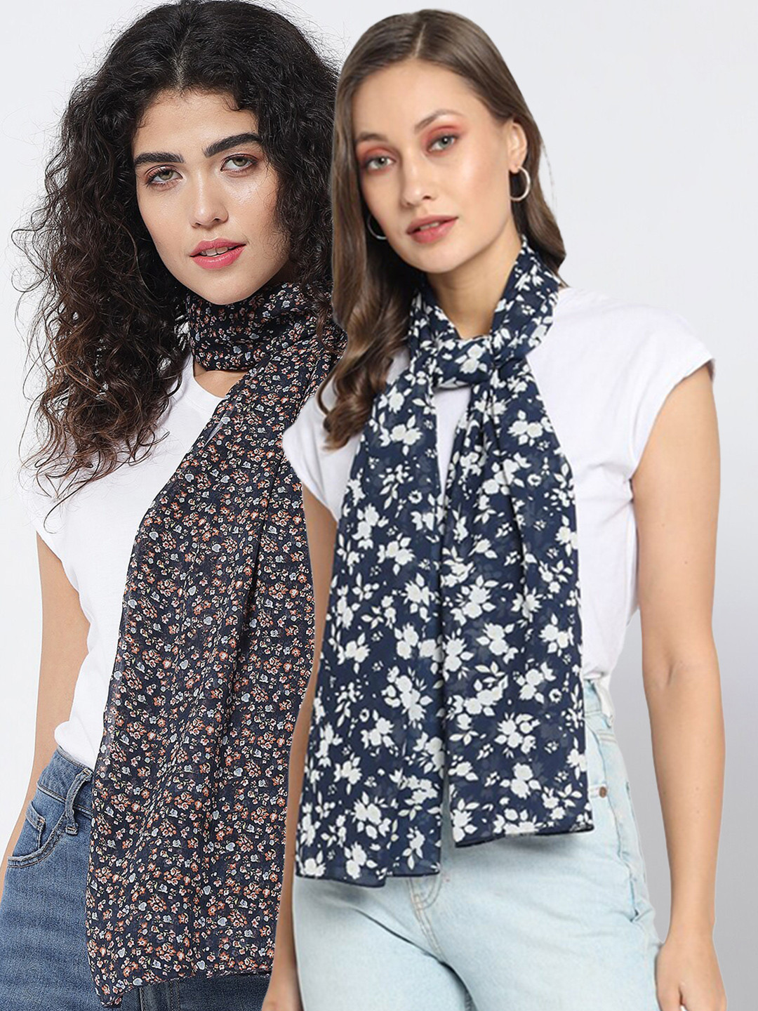 

Trend Arrest Women Pack of 2 Blue & White Printed Scarf
