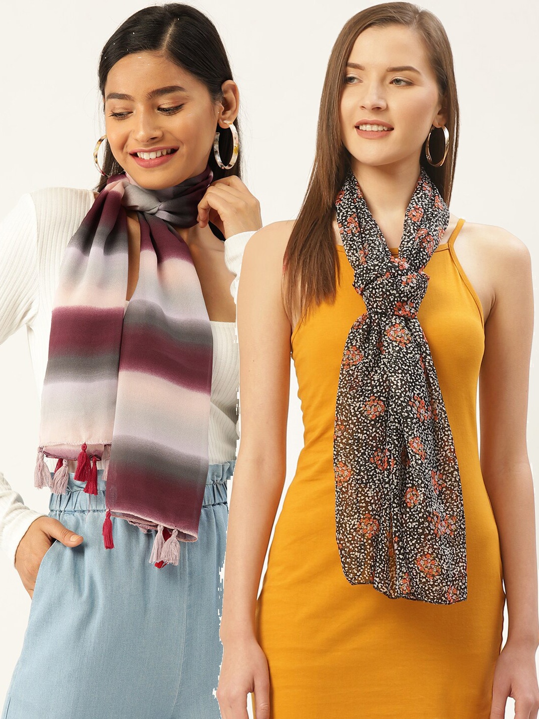 

Trend Arrest Women Black & Red Set Of 2 Printed Scarf