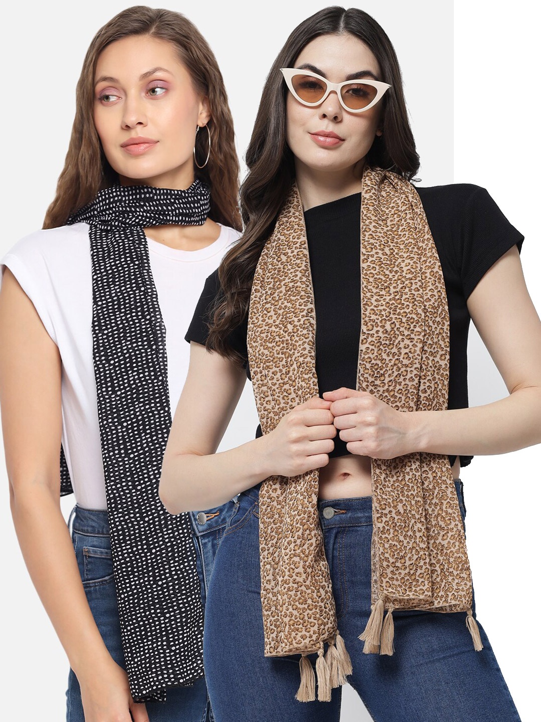 

Trend Arrest Women Pack of 2 Blue & Brown Printed Scarf