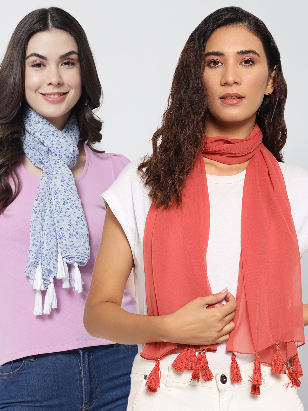 

Trend Arrest Women Pack of 2 Printed Scarves, Pink
