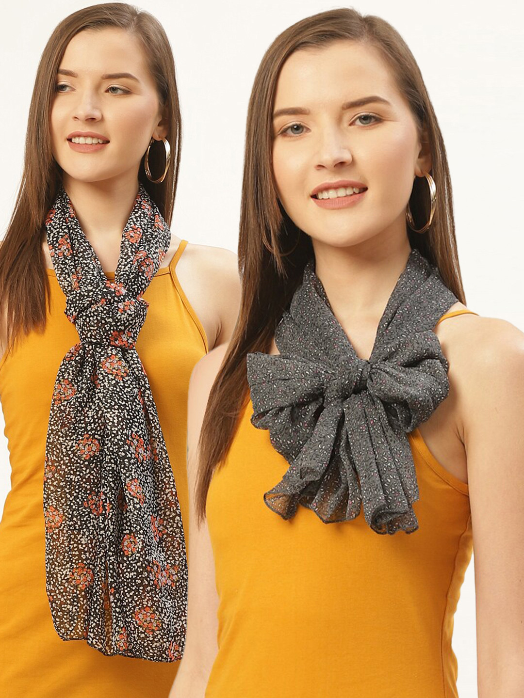 

Trend Arrest Women Pack of 2 Printed Scarves, Black