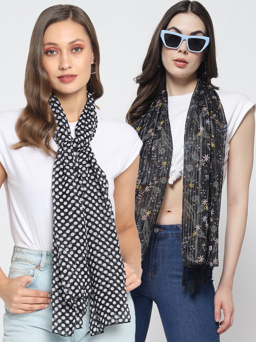 

Trend Arrest Women Pack of 2 Printed Scarves, Grey