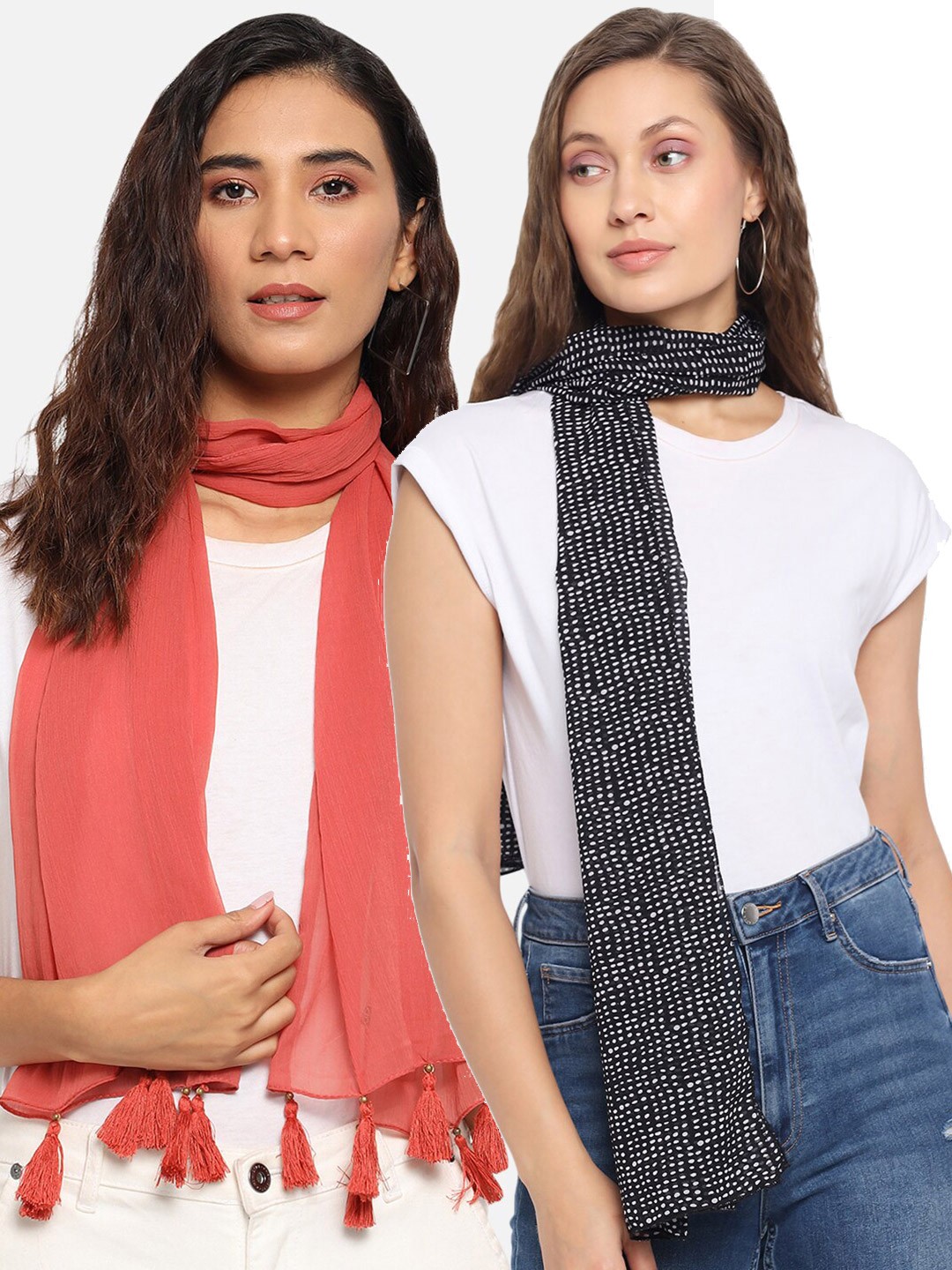 

Trend Arrest Women Pink & Black Set Of 2 Printed Scarves