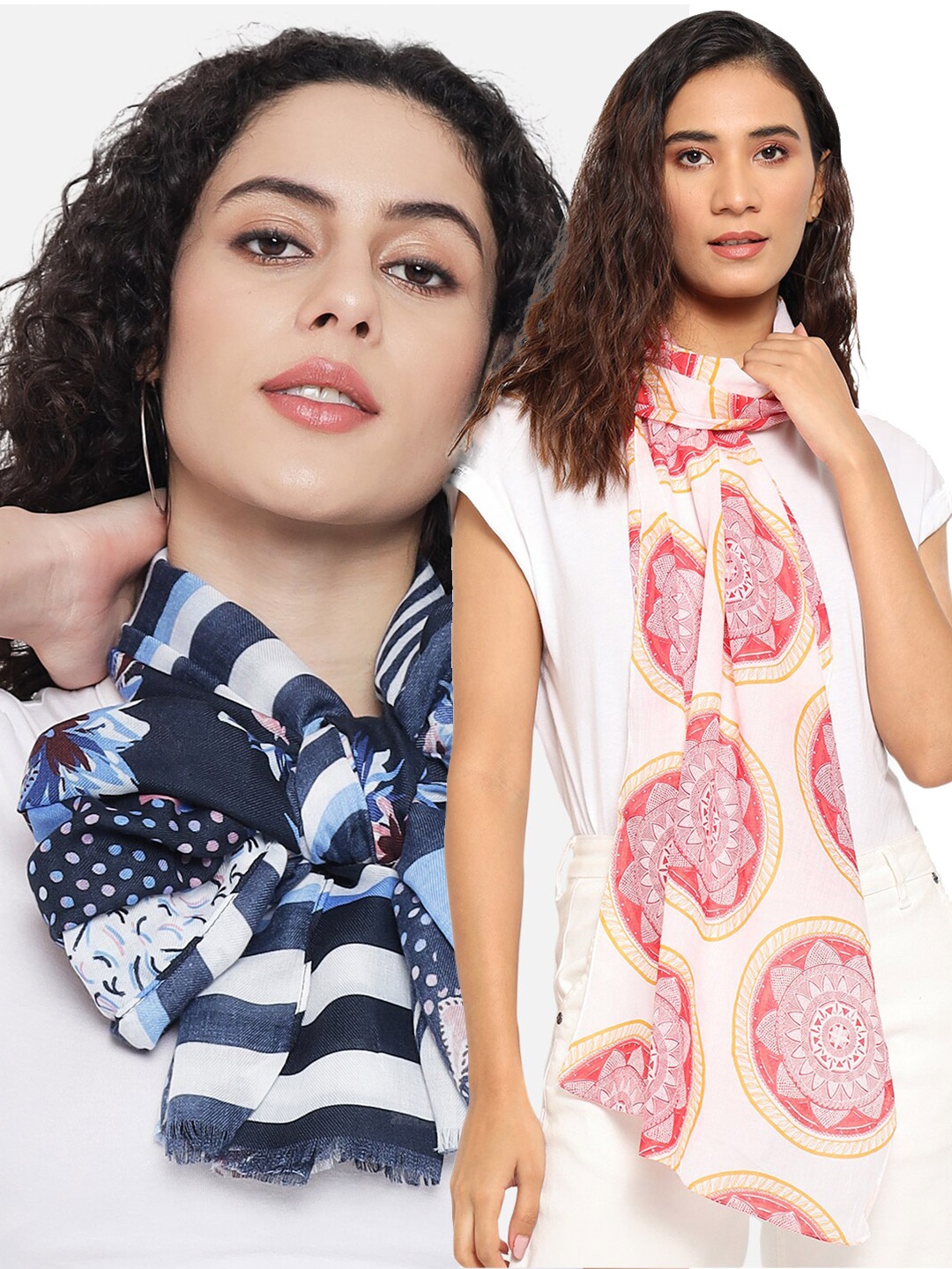 

Trend Arrest Women Pink & Blue Set Of 2 Printed Scarf