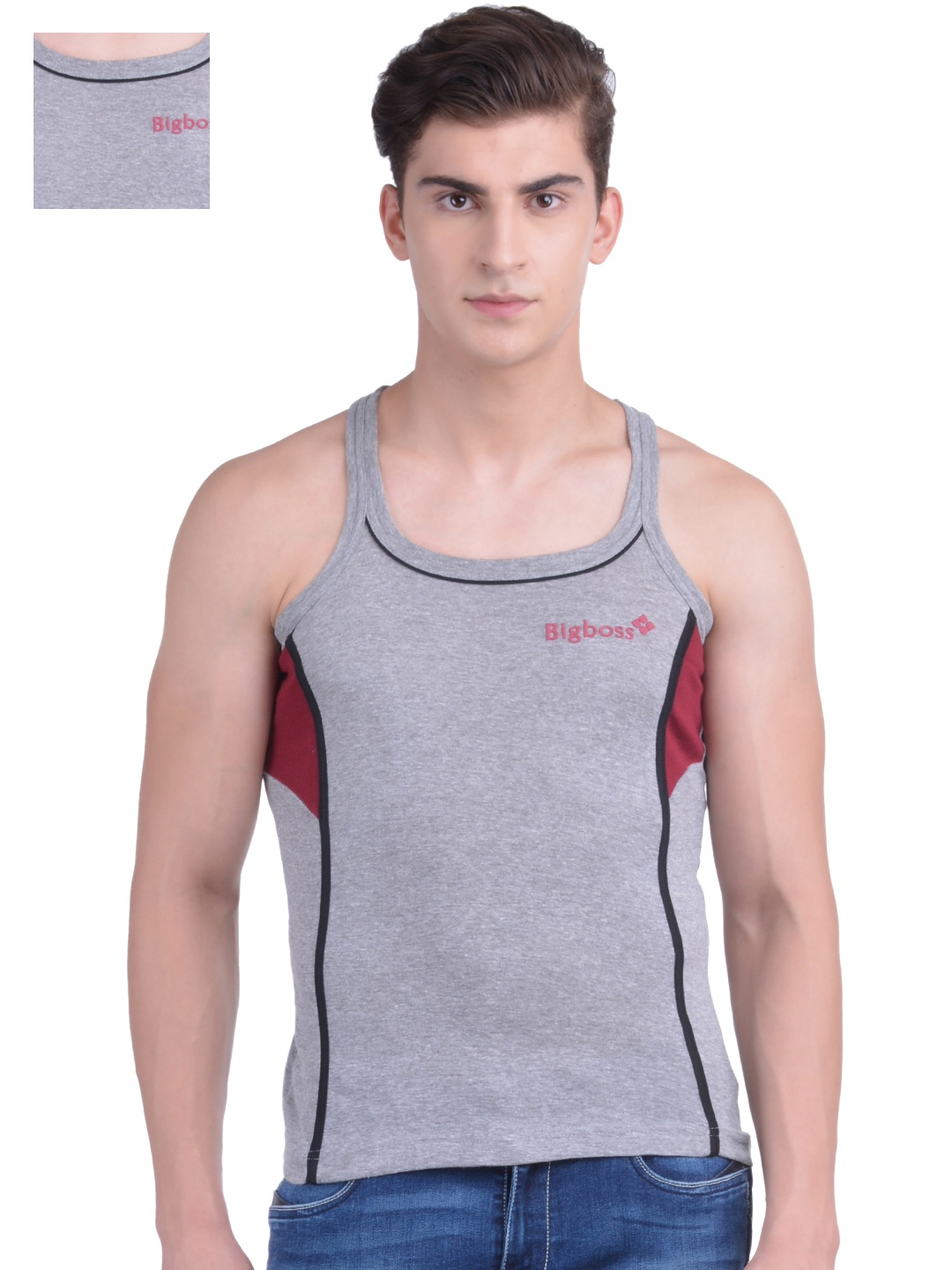 

Dollar Bigboss Pack of 2 Cotton Racerback Styled Gym Vest, Grey