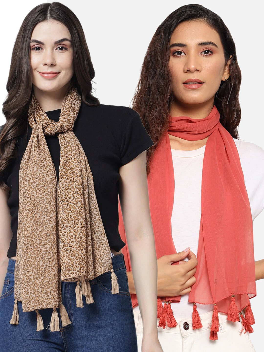 

Trend Arrest Women Pack of 2 Printed Scarves, Red