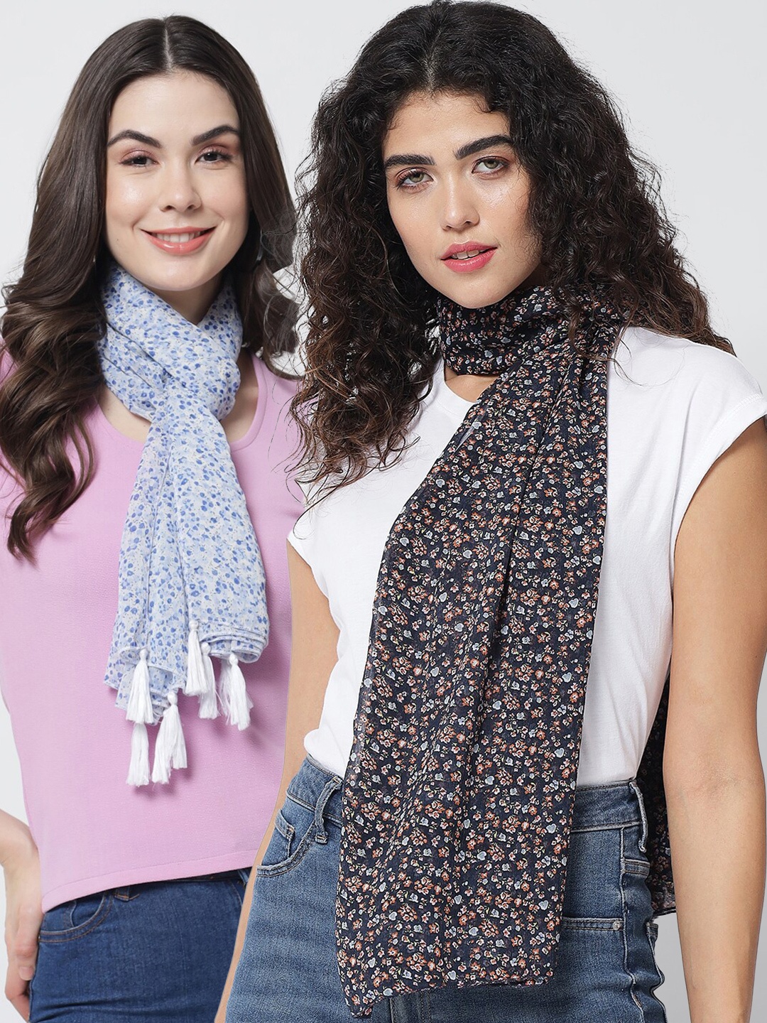 

Trend Arrest Women Pack of 2 Printed Scarves, Black