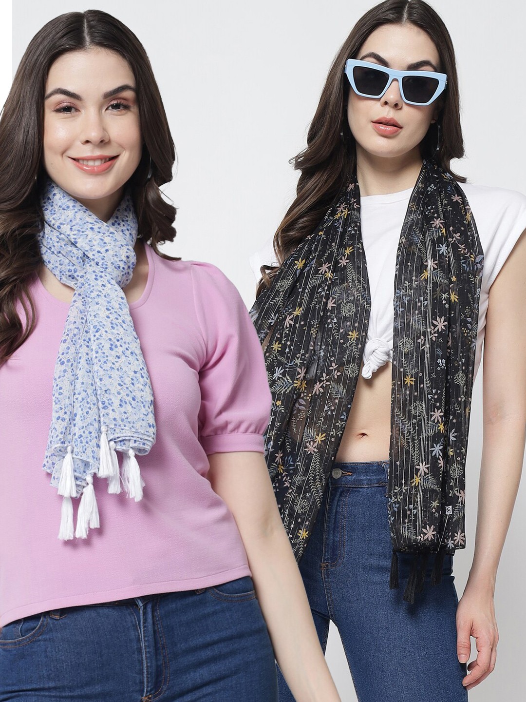 

Trend Arrest Women Set of 2 White & Black Printed Scarf