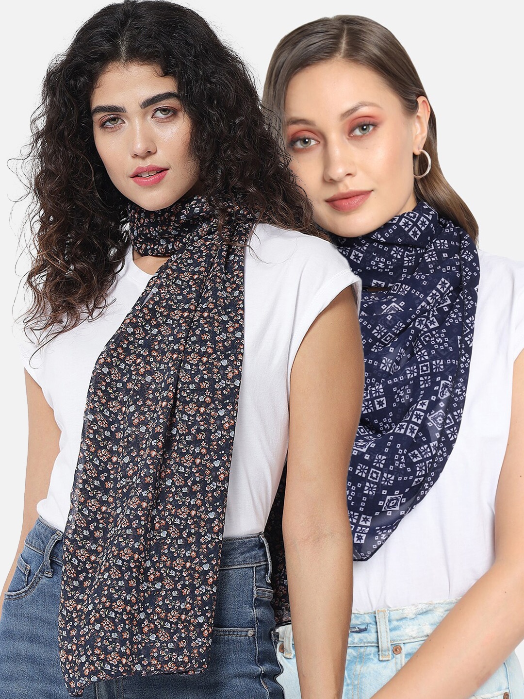 

Trend Arrest Women Set Of 2 Printed Scarves, Black