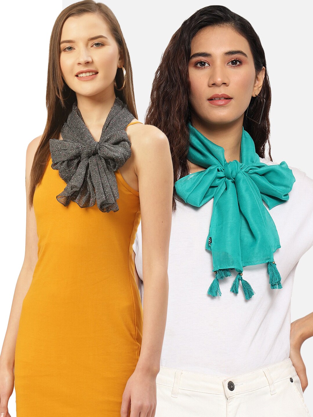 

Trend Arrest Women Pack of 2 Blue & Grey Printed Scarf
