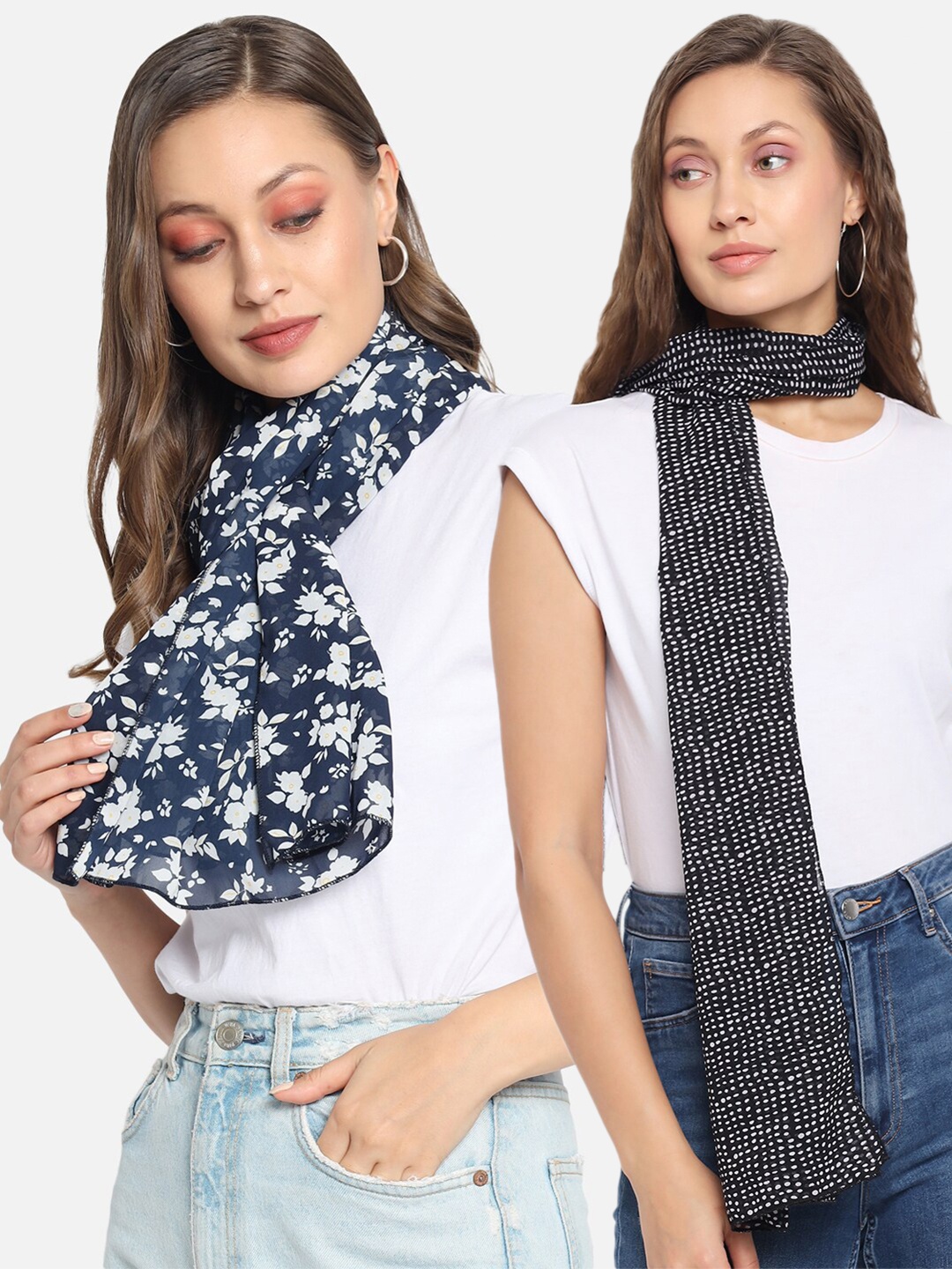 

Trend Arrest Women Pack of 2 Printed Scarves, Black