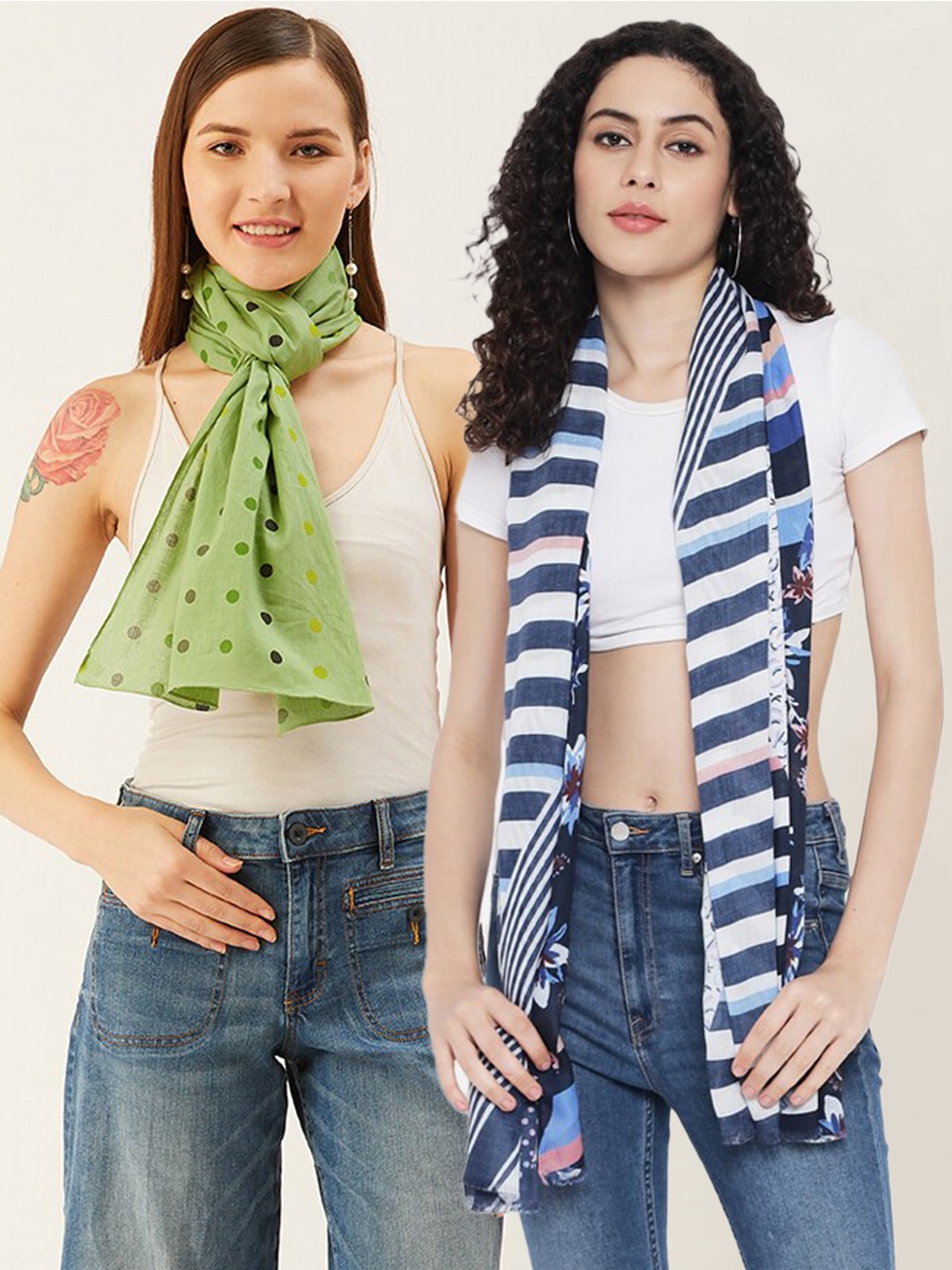 

Trend Arrest Women Pack of 2 Green & Blue Printed Scarf