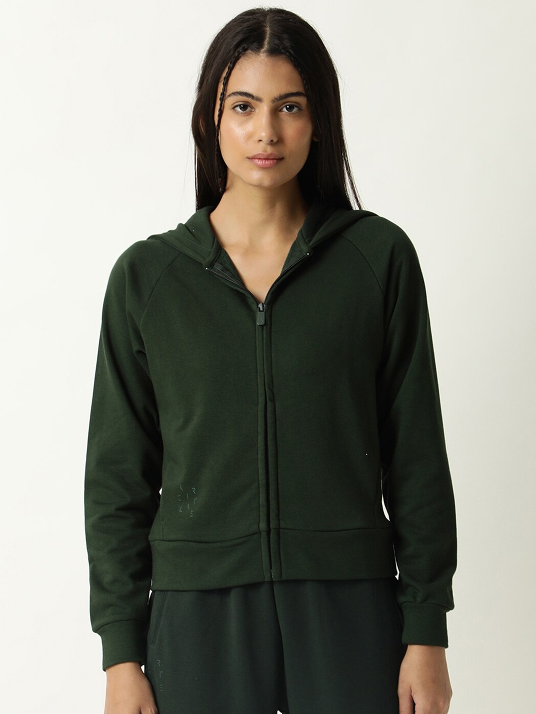 

ARTICALE Women Green Hooded Cotton Sweatshirt
