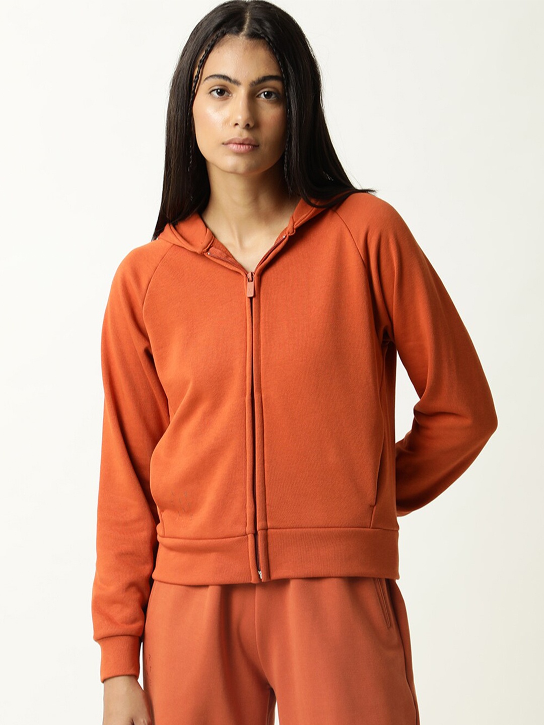 

ARTICALE Women Orange Hooded Sweatshirt