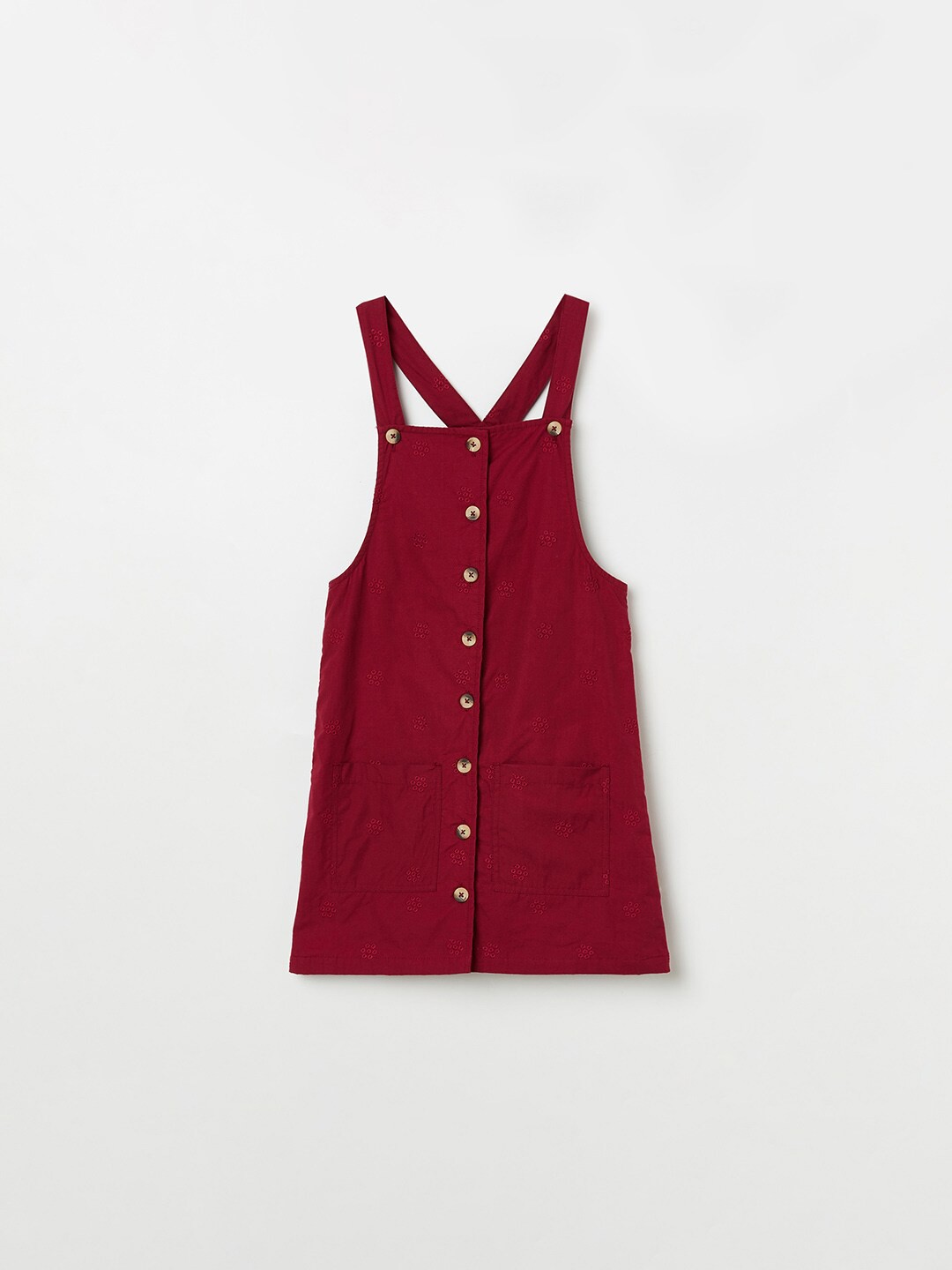 

Fame Forever by Lifestyle Girls Red Embroidered Cotton Pinafore Dress