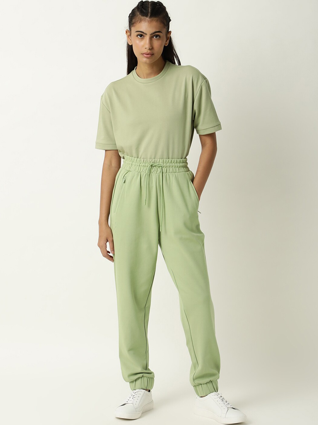 

ARTICALE Women Green Solid Slim-Fit Cotton Track Pants