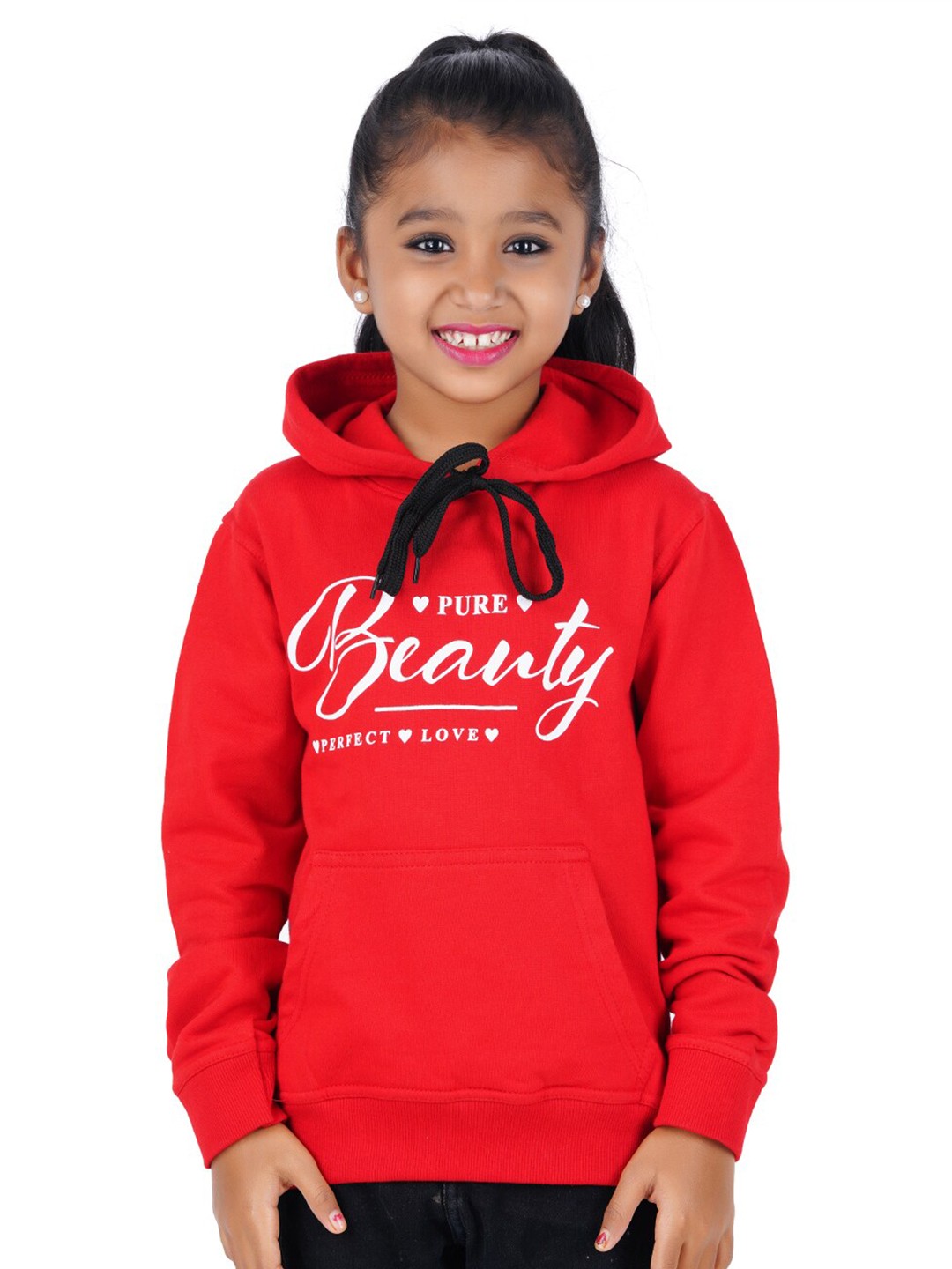 

Fleximaa Kids Red Printed Hooded Sweatshirt