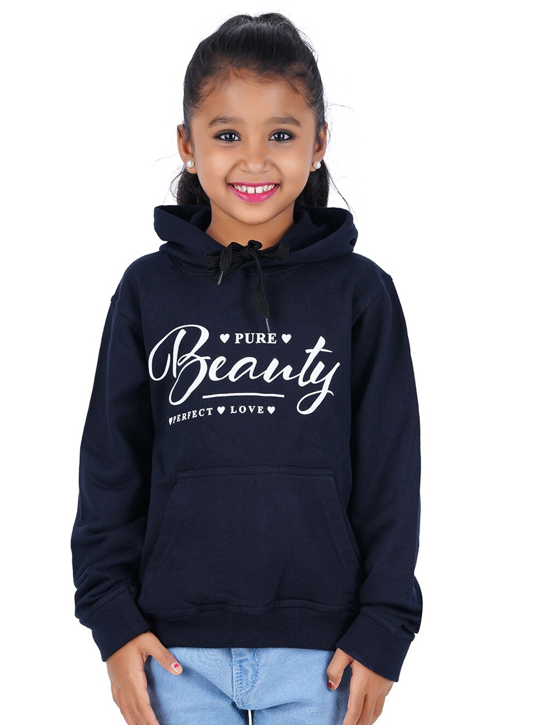 

Fleximaa Unisex Kids Navy Blue Printed Hooded Sweatshirt