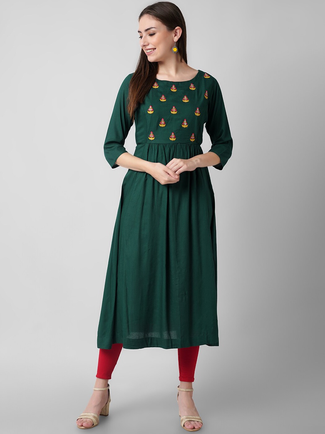 

KALINI Women Green Floral Embroidered Thread Work Kurta