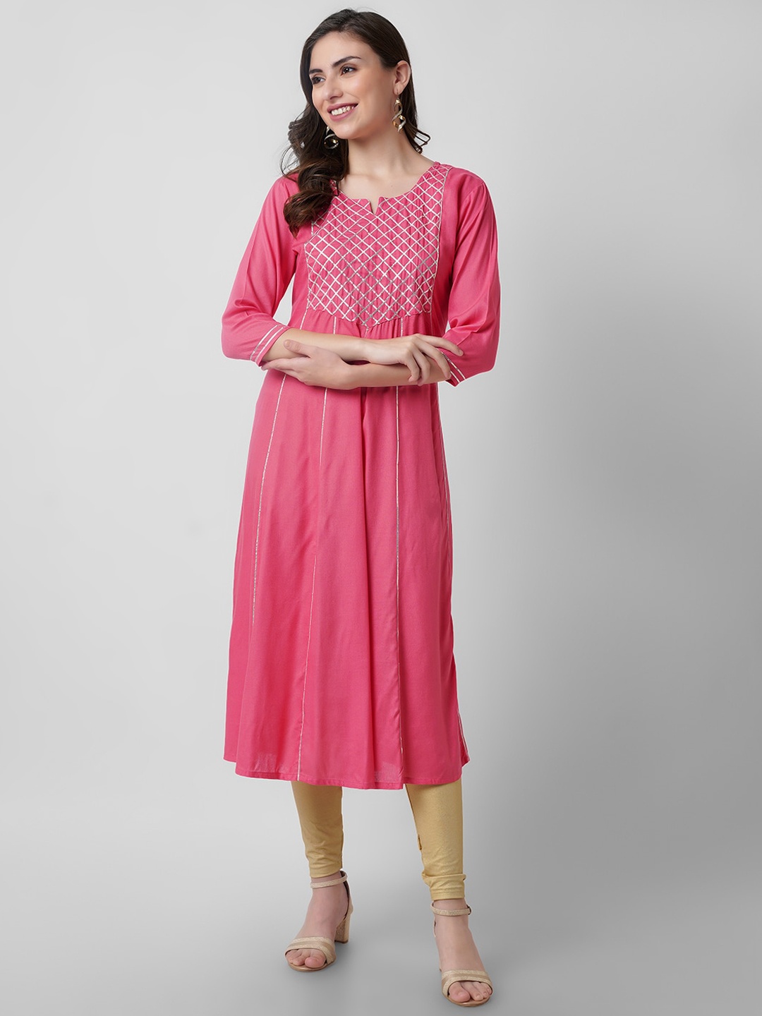 

KALINI Women Peach-Coloured Embroidered Handloom Kurta