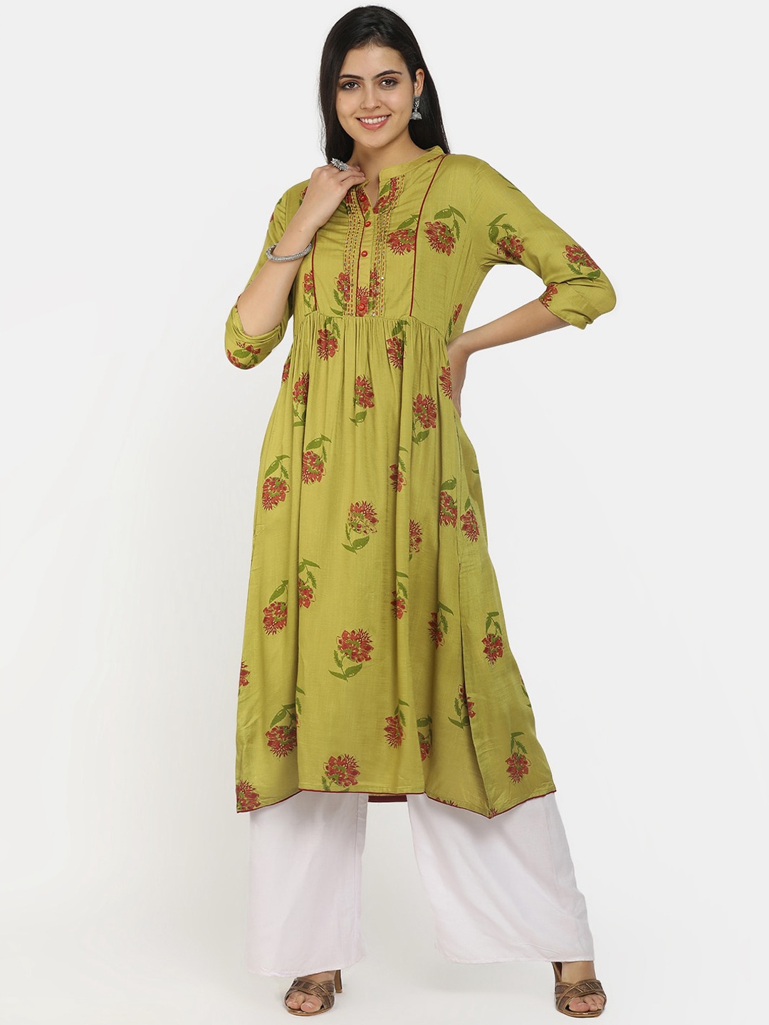 

V-Mart Women Green Floral Printed Anarkali Kurta