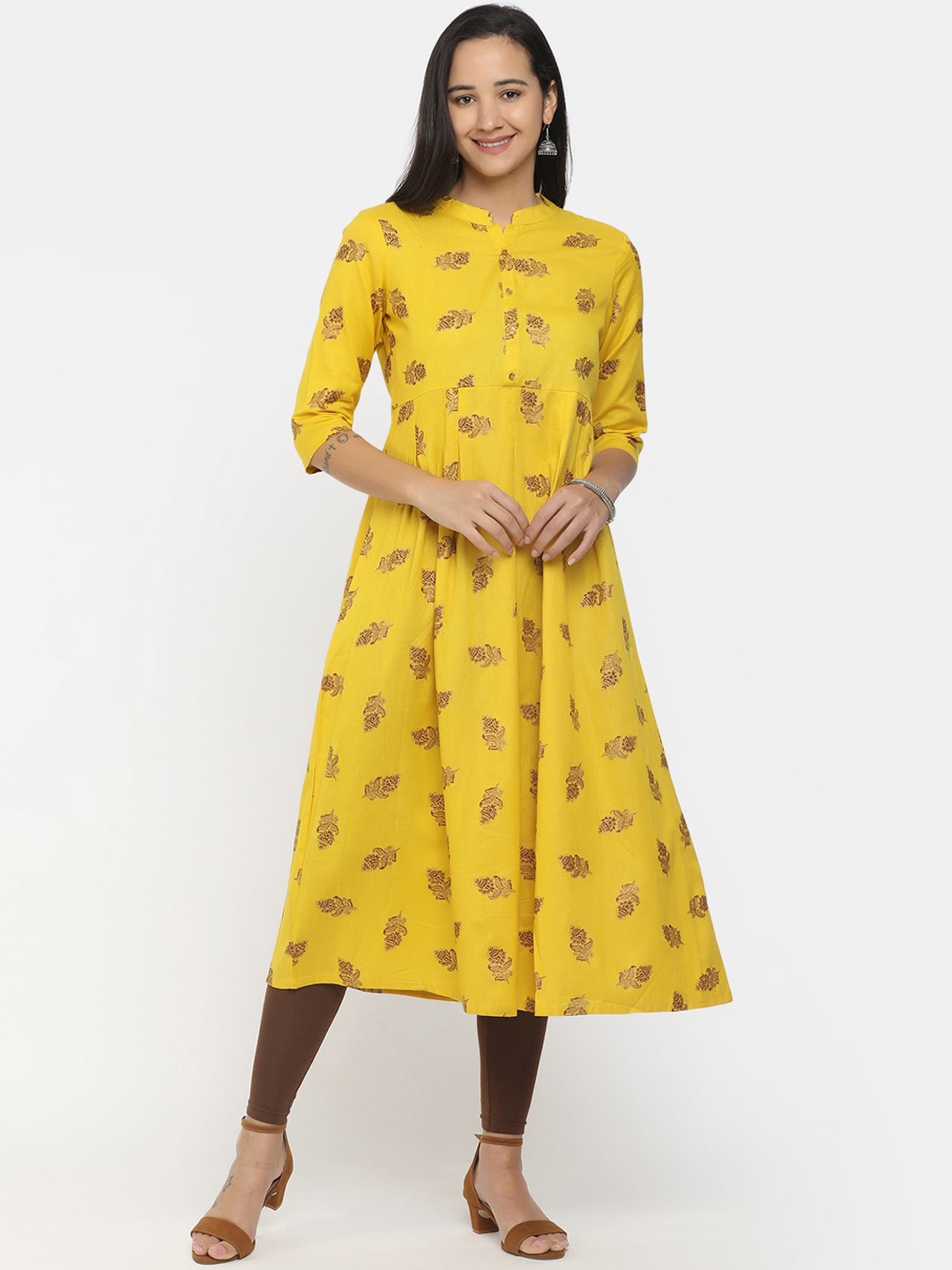 

V-Mart Women Mustard Yellow Floral Printed Kurta