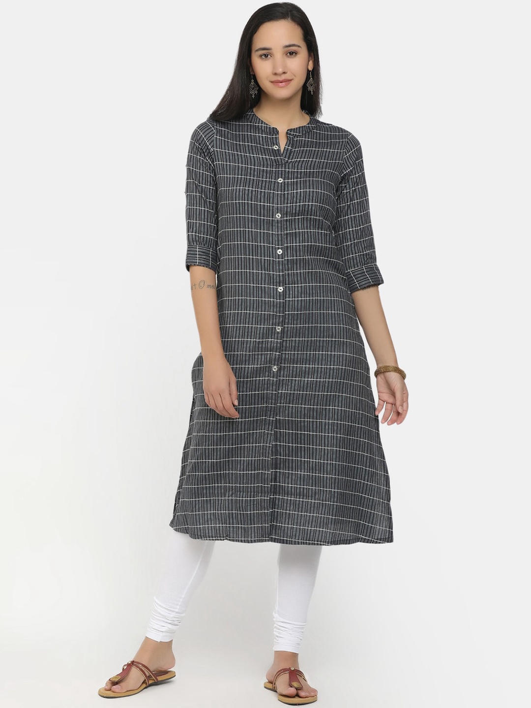 

V-Mart Women Black Checked Kurta