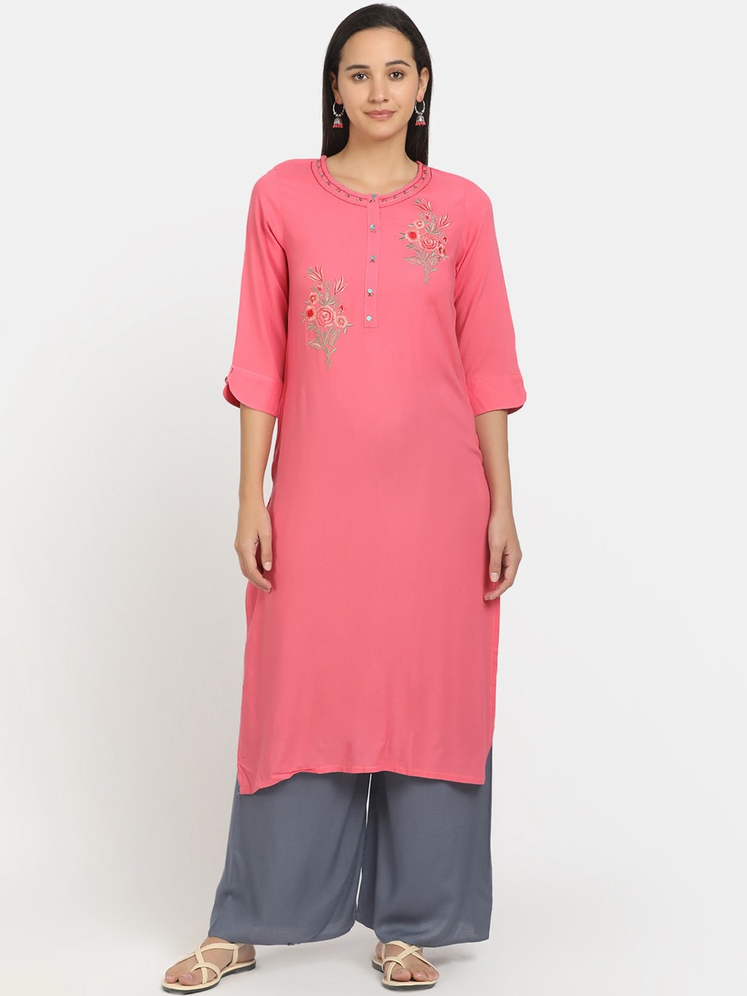 

V-Mart Women Pink Floral Embroidered Kurta