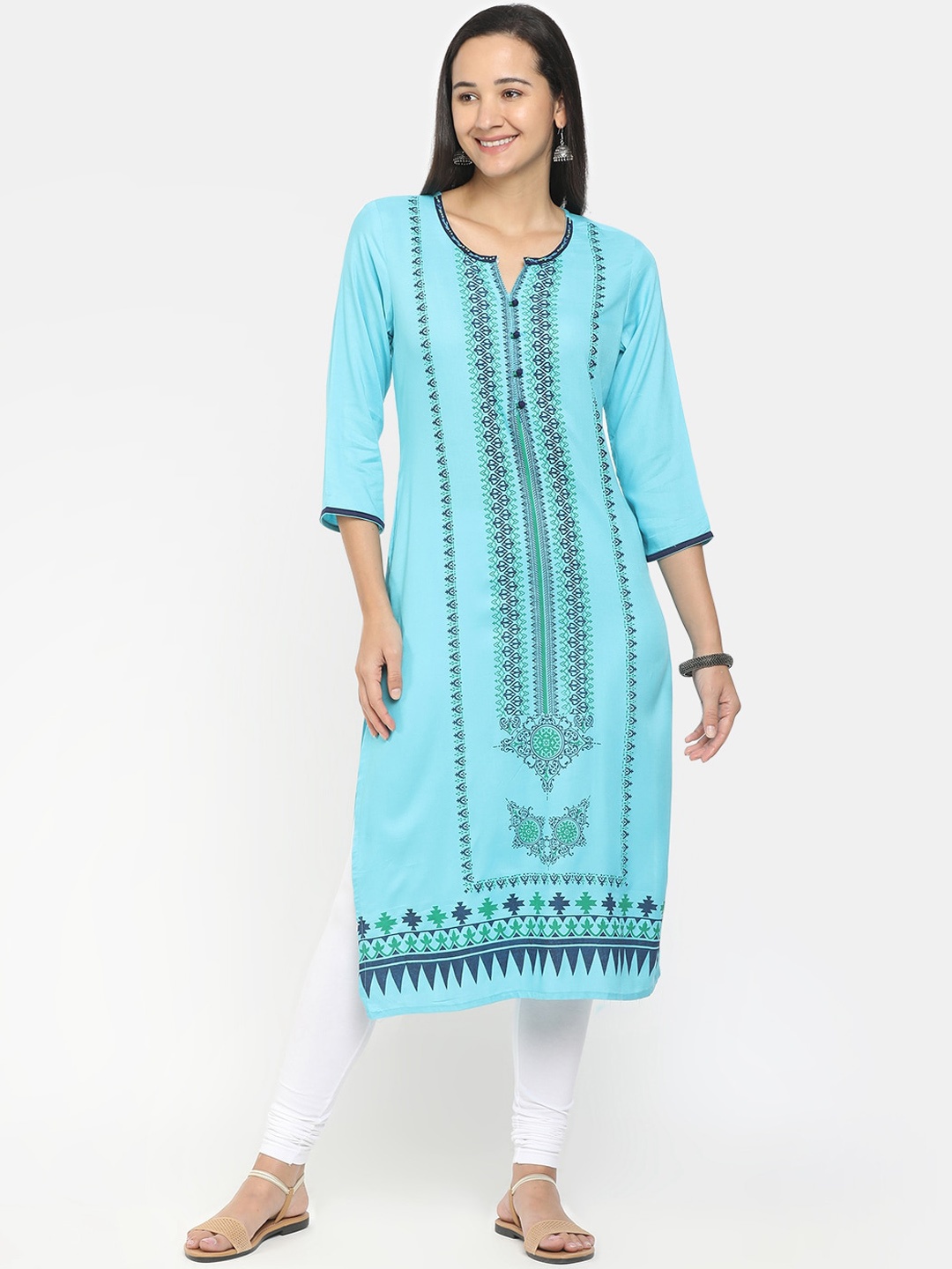 

V-Mart Women Turquoise Blue Geometric Printed Kurta