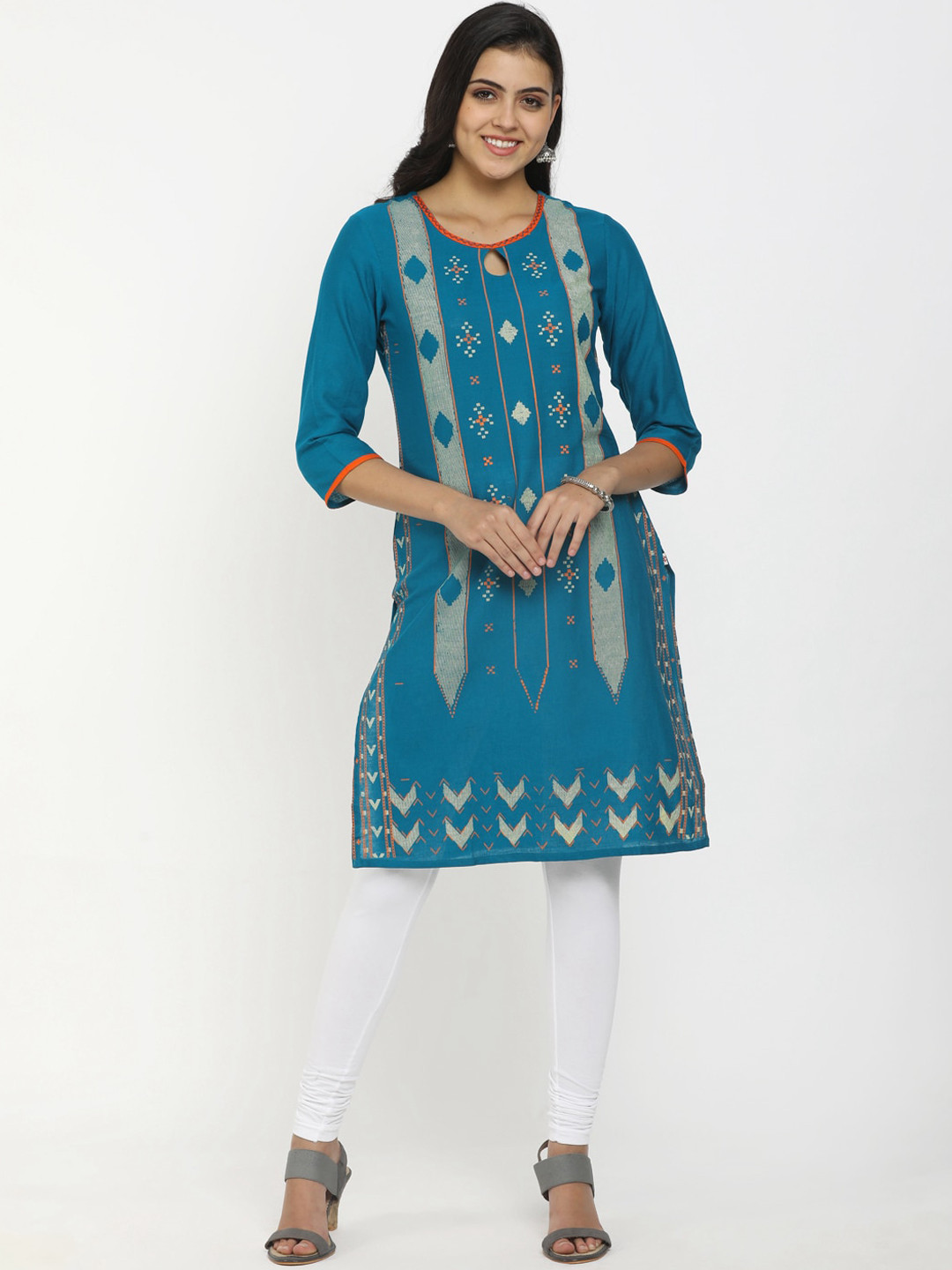 

V-Mart Women Green Ethnic Motifs Printed Keyhole Neck Kurta