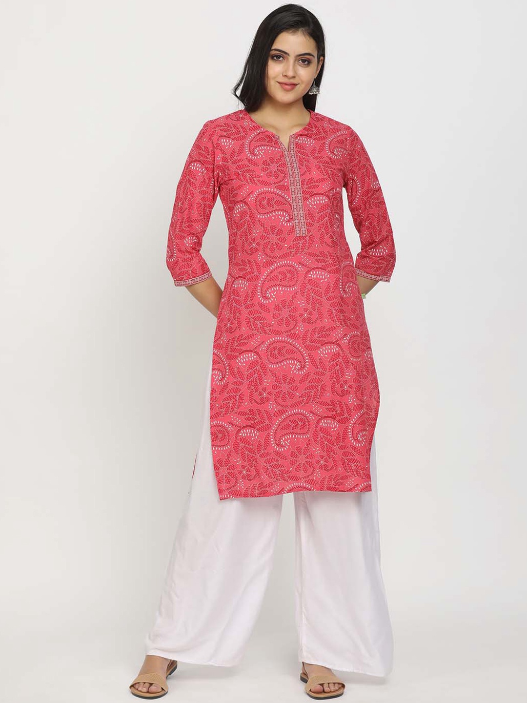 

V-Mart Women Peach-Coloured Geometric Flared Sleeves Chikankari Anarkali Kurta