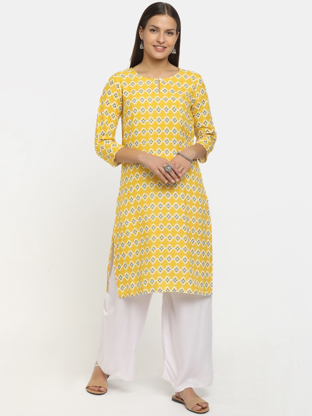 

V-Mart Women Mustard Yellow Ethnic Motifs Printed Kurta