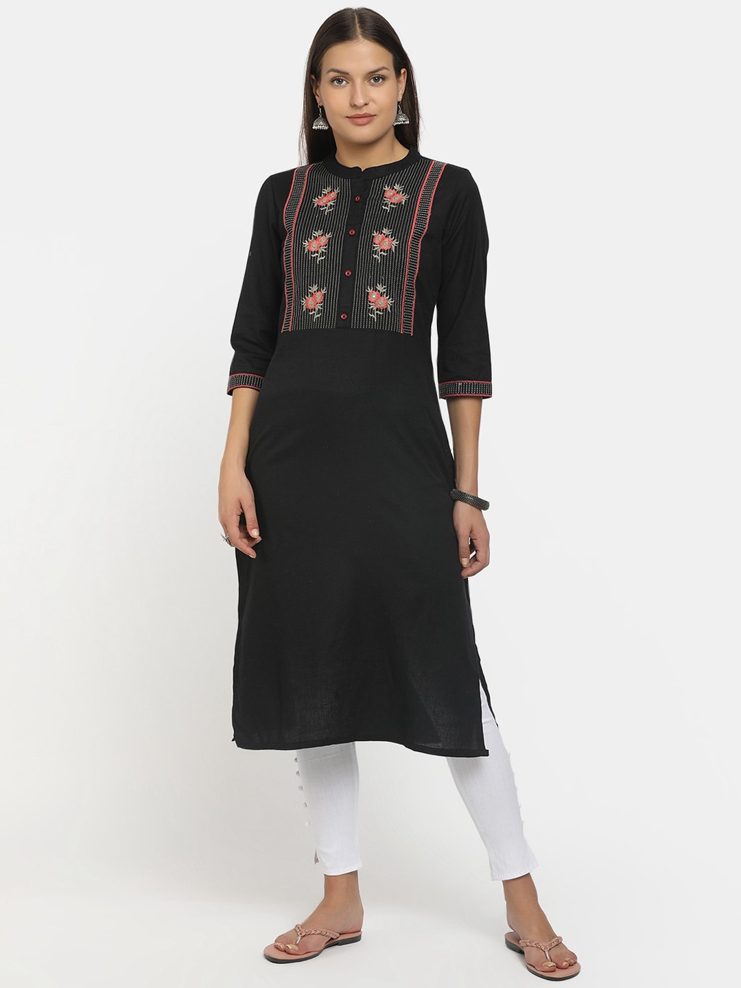 

V-Mart Women Black Yoke Design Embroidered Cotton Kurta