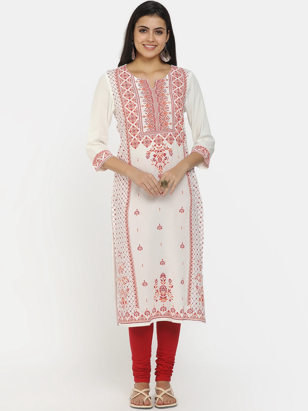 

V-Mart Women Off White & Red Ethnic Motifs Printed Kurta