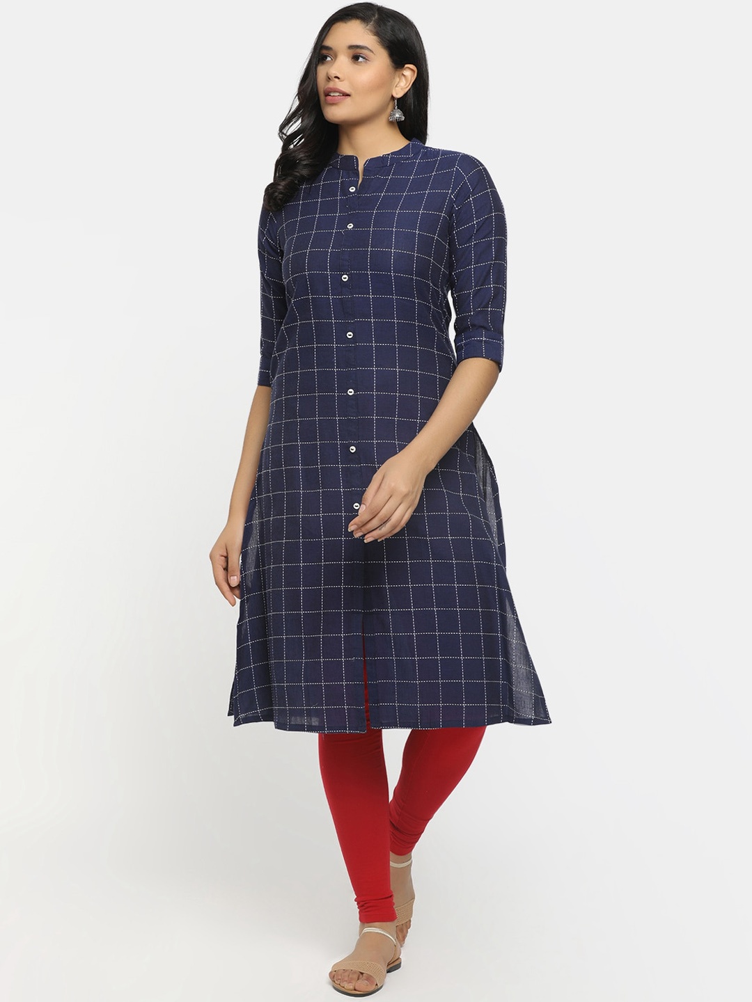 

V-Mart Women Navy Blue Checked A-line Kurta
