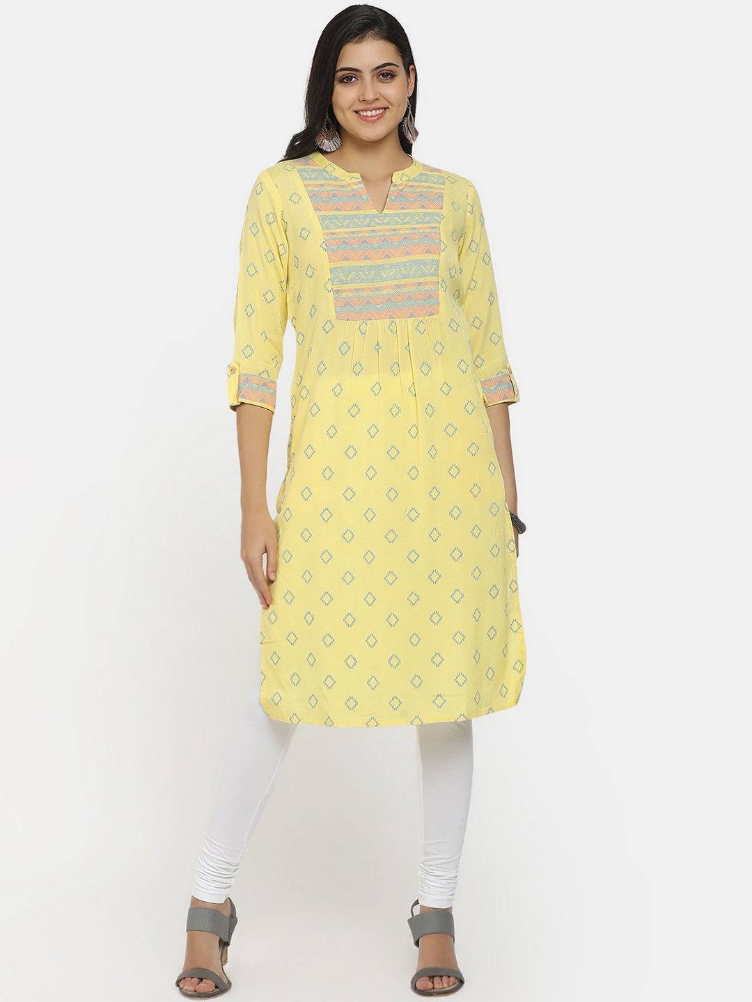 

V-Mart Women Yellow Ethnic Motifs Embellished Thread Work Kurta