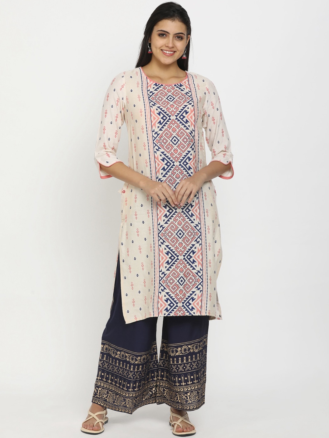 

V-Mart Women Beige Geometric Printed Kurta