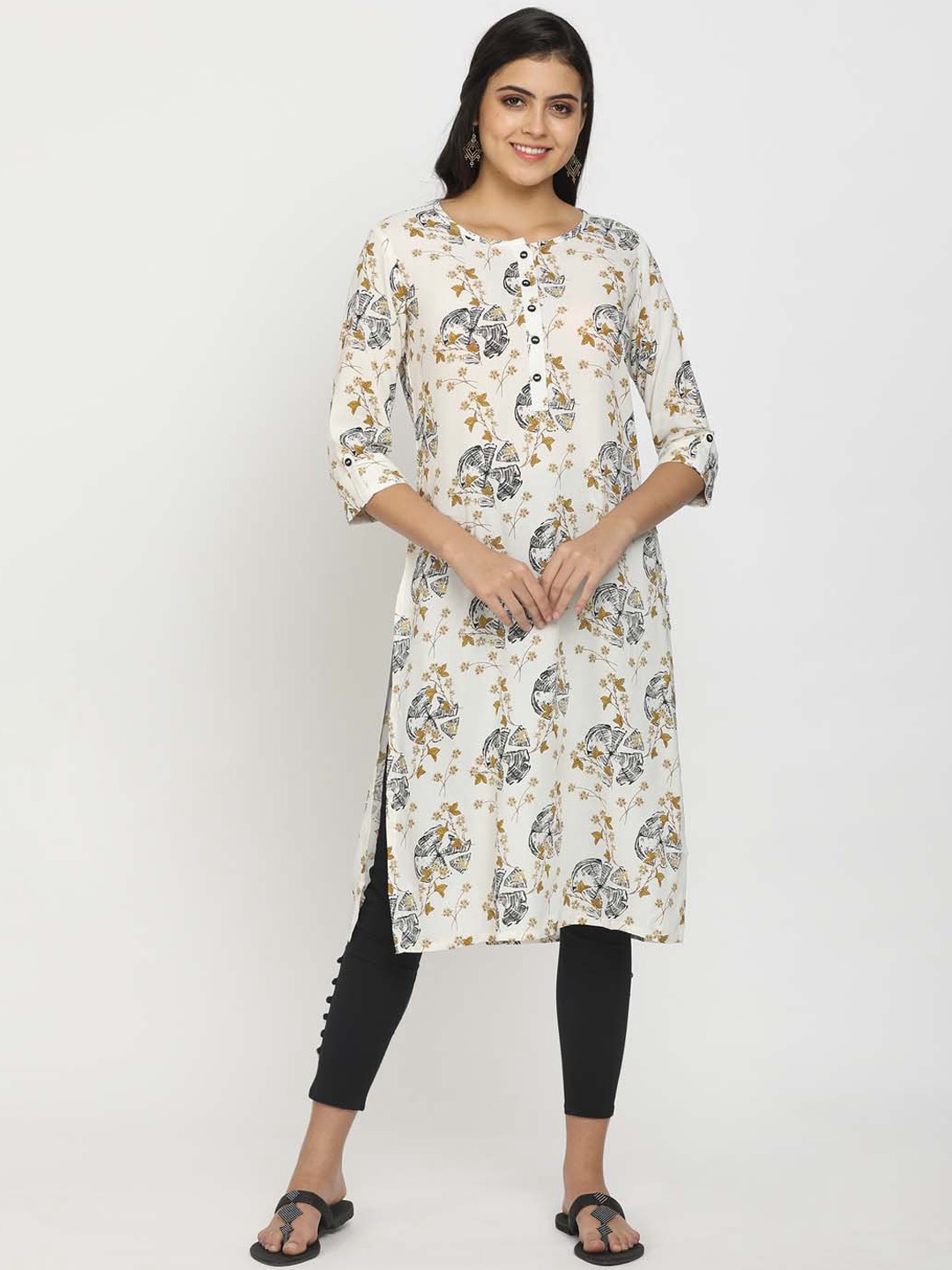 

V-Mart Women White Printed Kurta