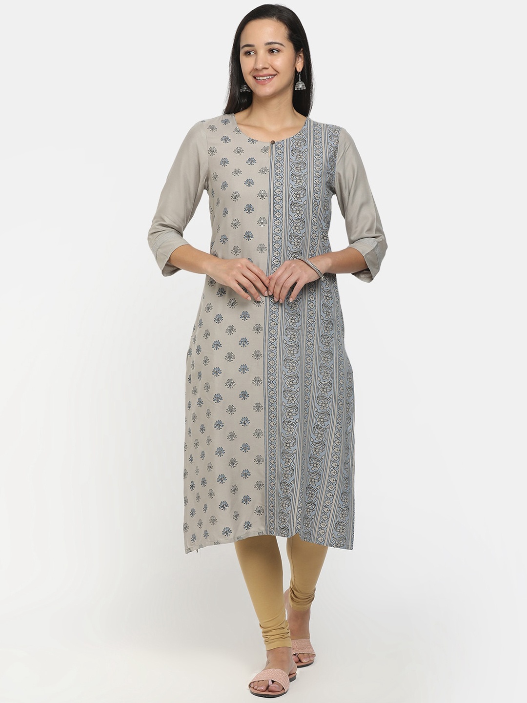 

V-Mart Women Grey Floral Printed Kurta