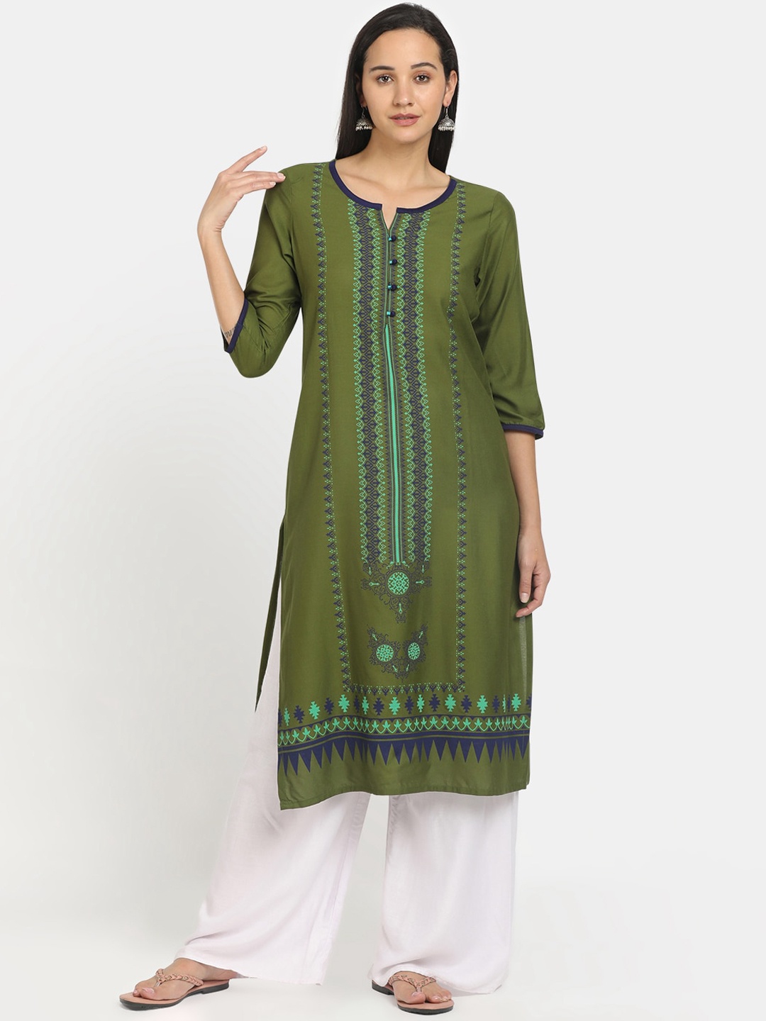 

V-Mart Women Green Ethnic Motifs Printed Kurta