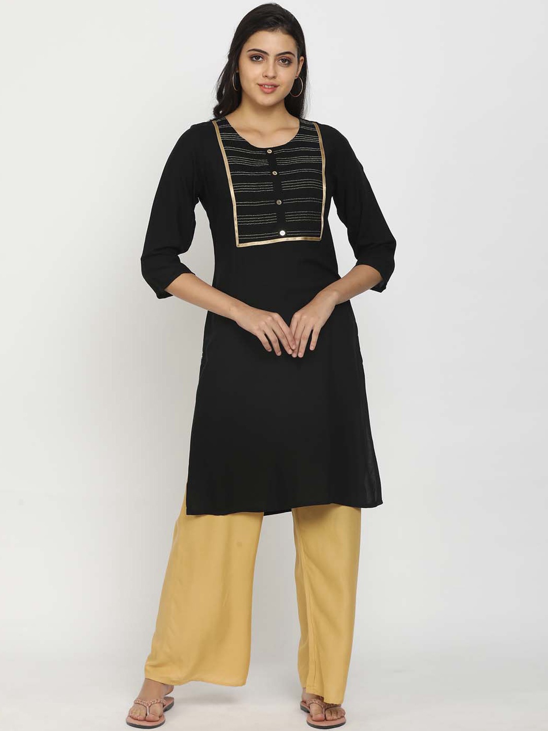 

V-Mart Women Black Solid Yoke Design Kurta