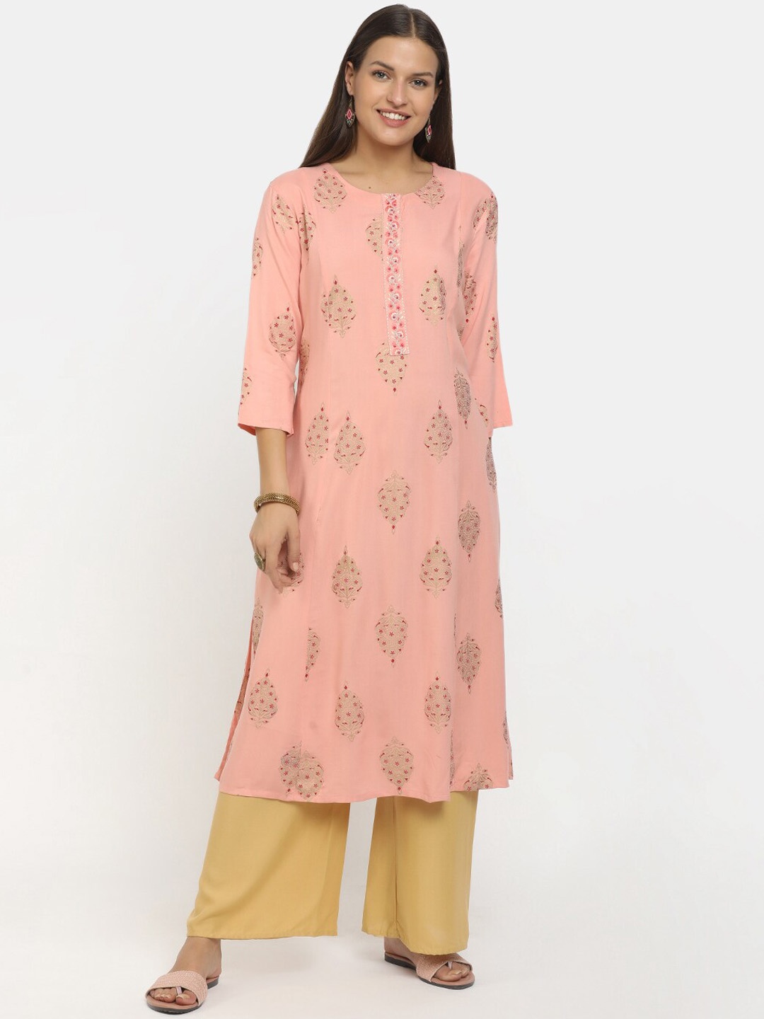 

V-Mart Women Peach-Coloured Ethnic Motifs Printed Kurta
