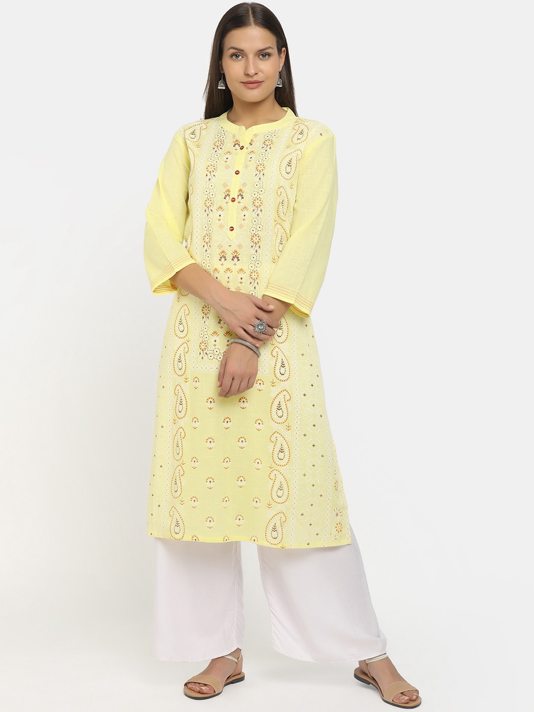 

V-Mart Women Yellow Geometric Thread Work Kurta